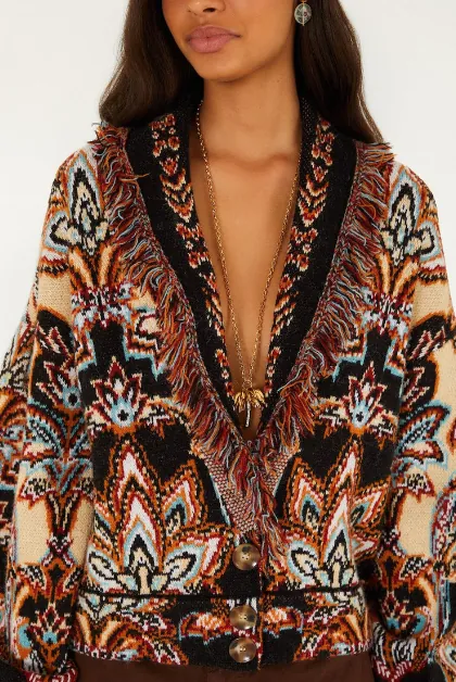 tapestry dream fringe knit cardigan